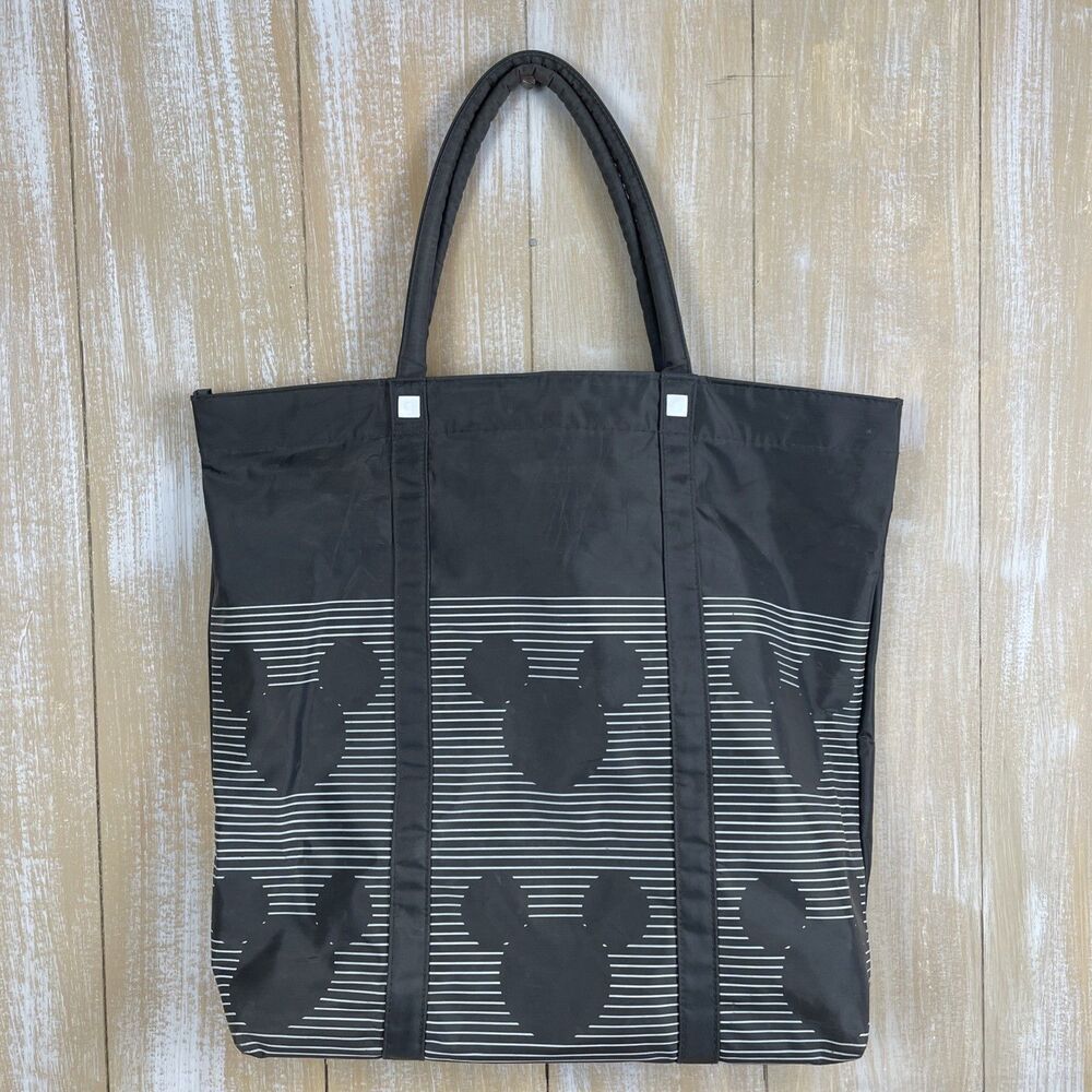 Disney Parks Gray PVC Bag Tote Stripes & Micky Heads Double Handle